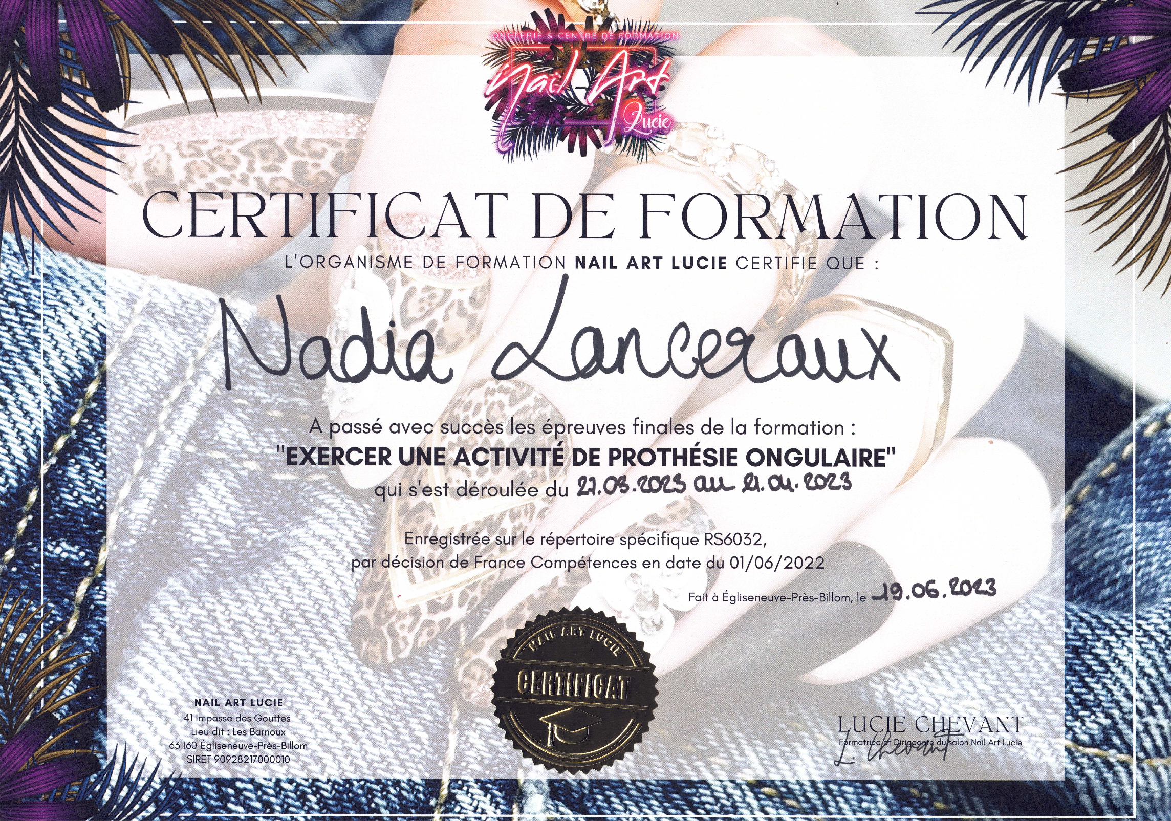 Certificat formation prothesiste ongulaire nadia lanceraux