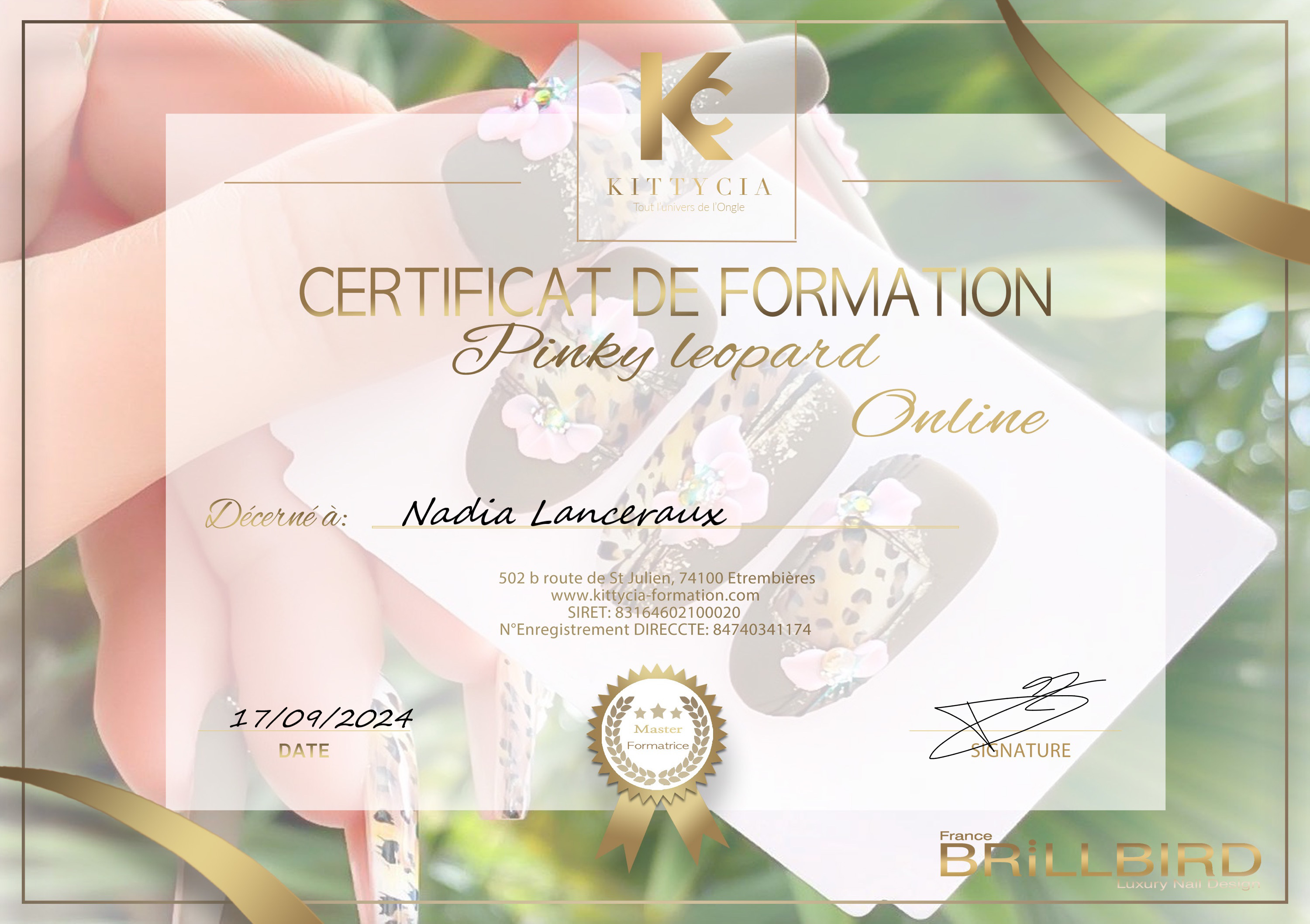 certificat nadia lanceraux pinky leopard