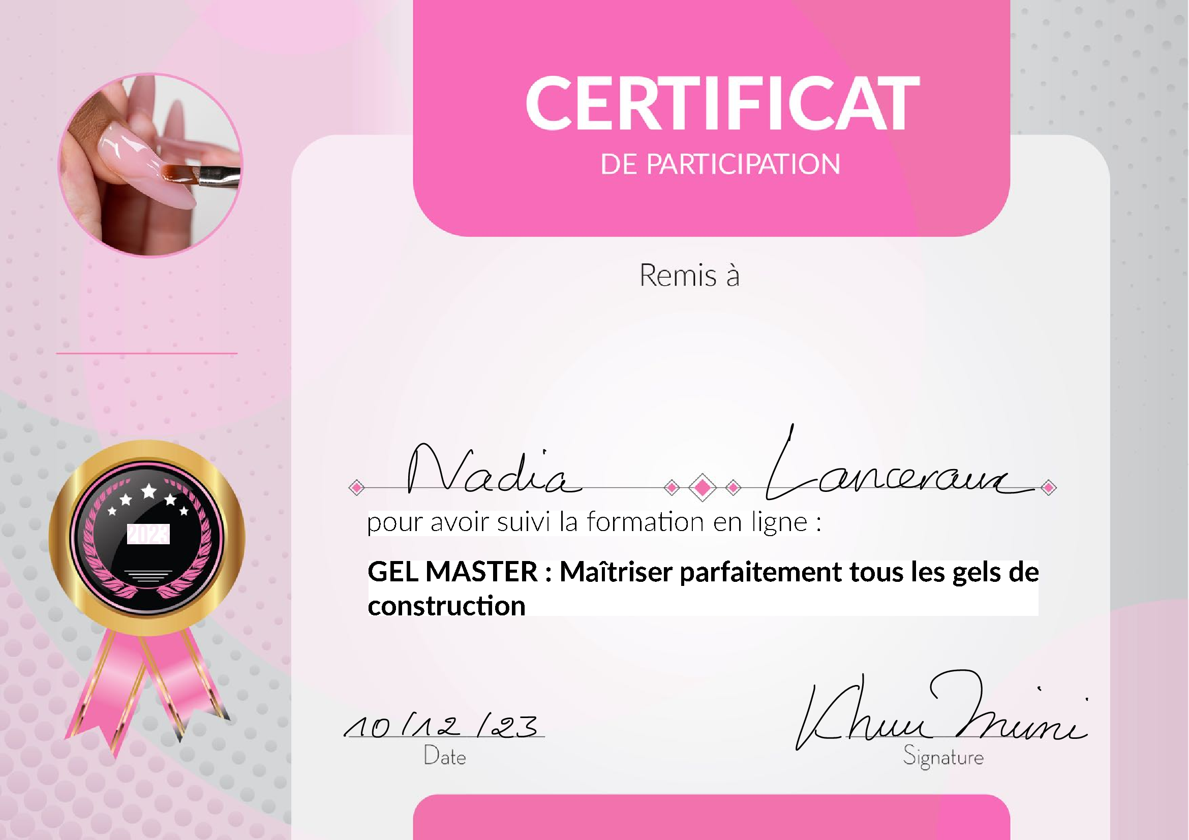 certificat gel master nadia lanceraux