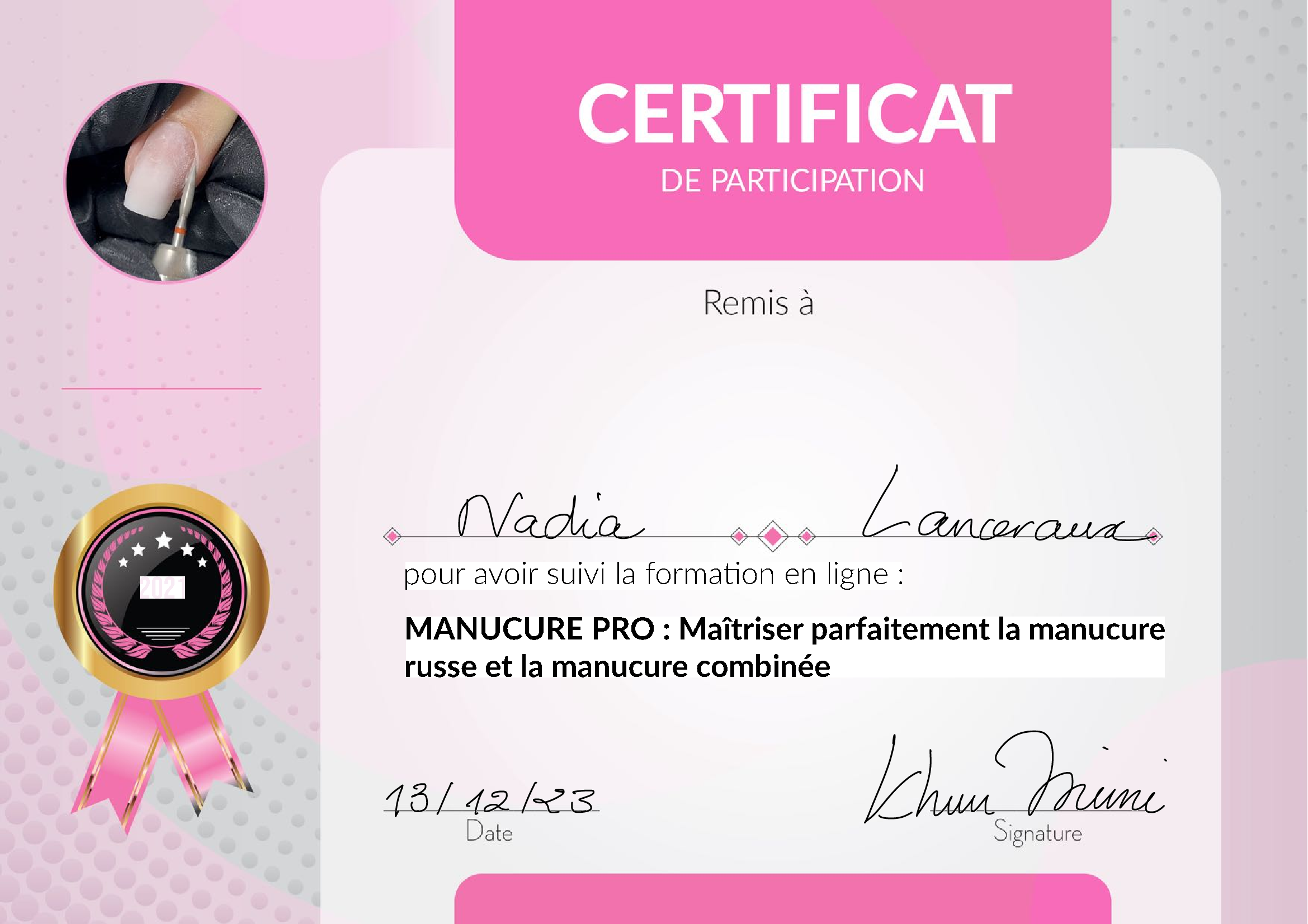 certificat manucure pro nadia lanceraux