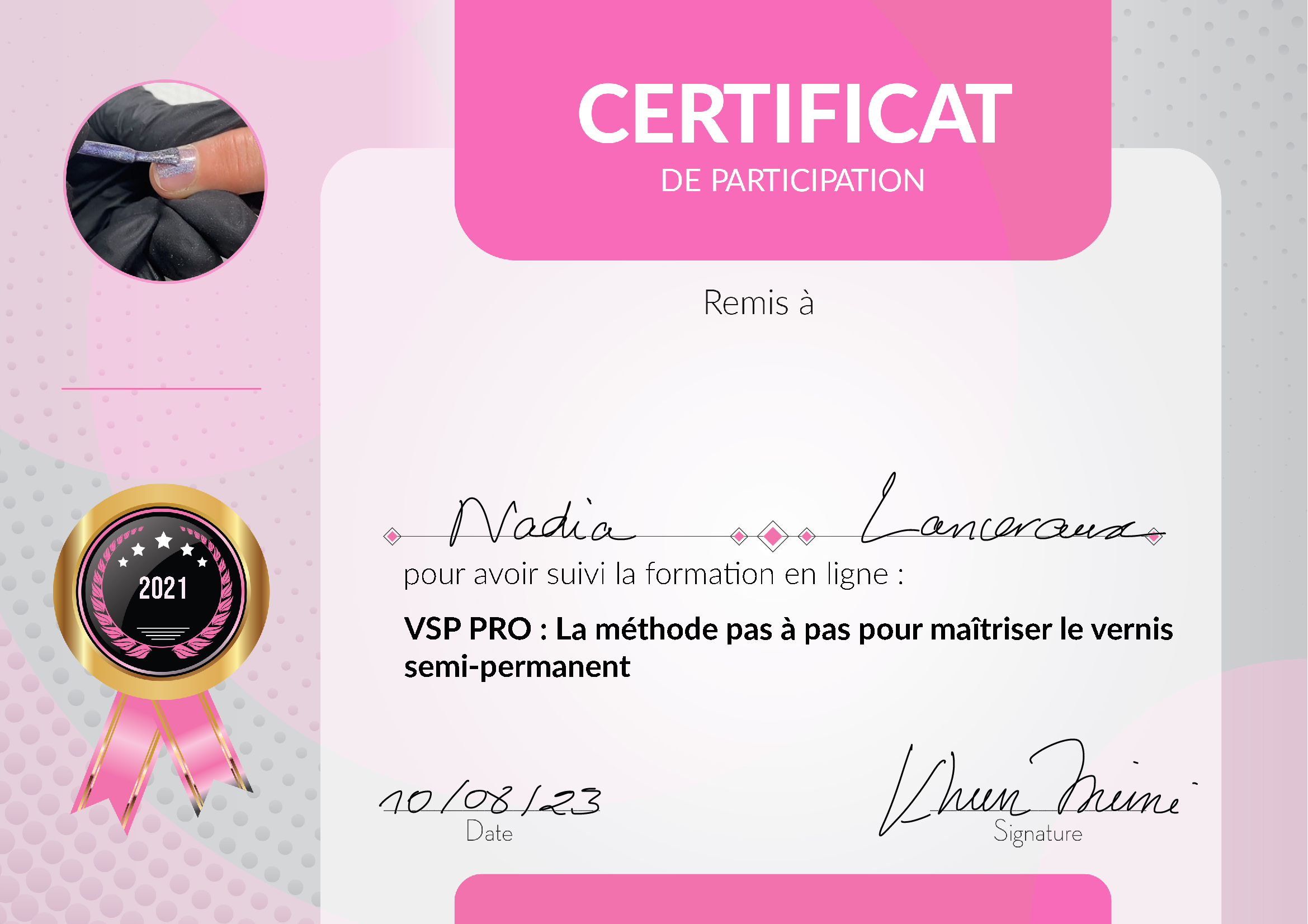certificat pose de vernis semi permanent pro nadia lanceraux