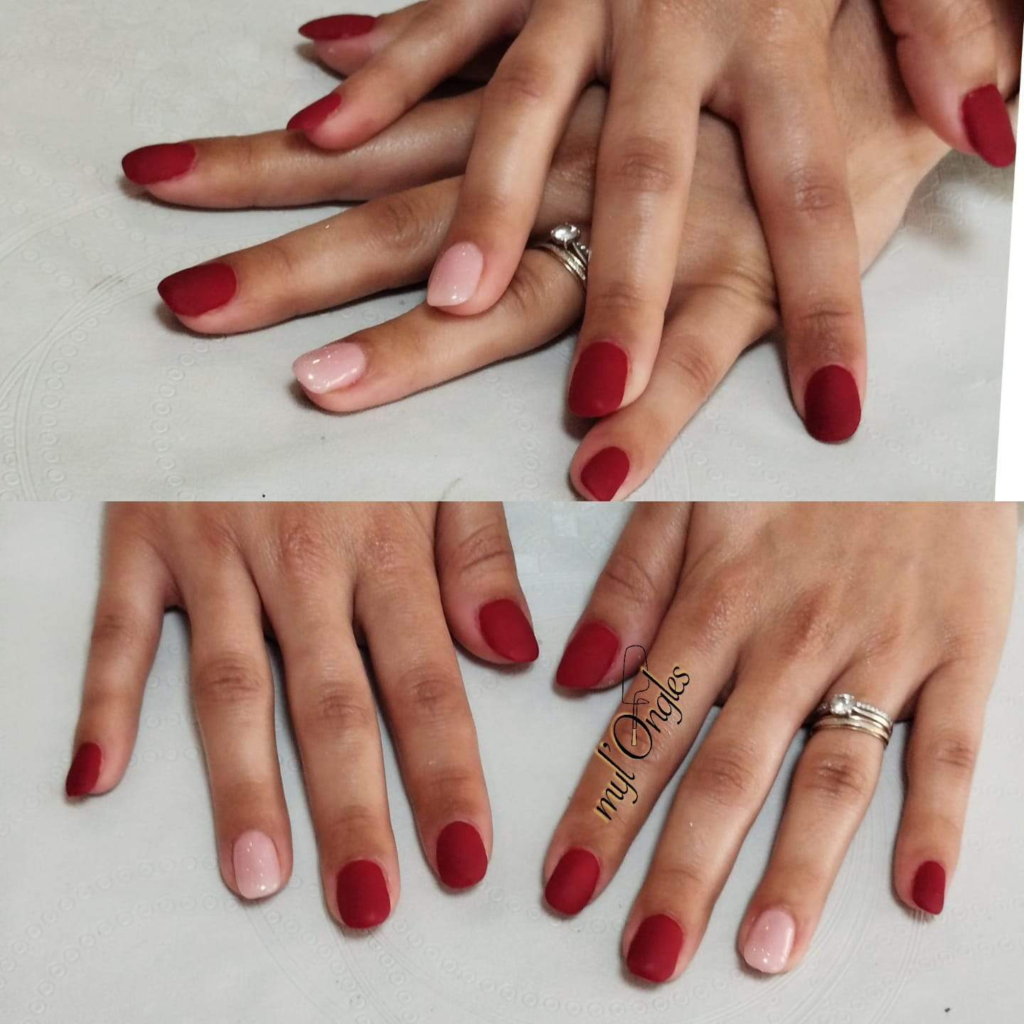 Vernis semi-permanent renforcé rouge avec top-coat mat