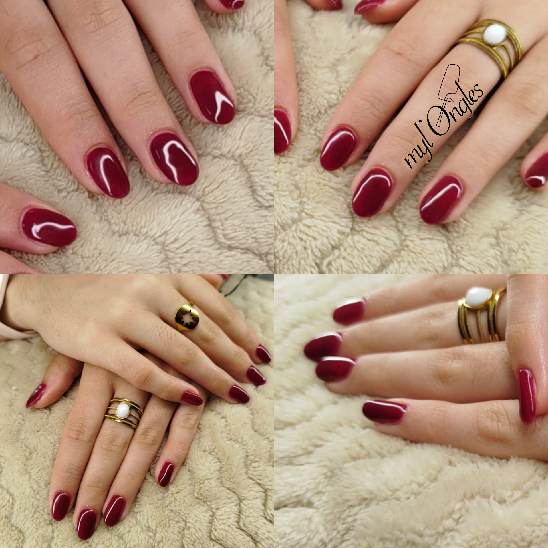 Pose de vernis semi-permanent rouge foncé élégant avec gainage