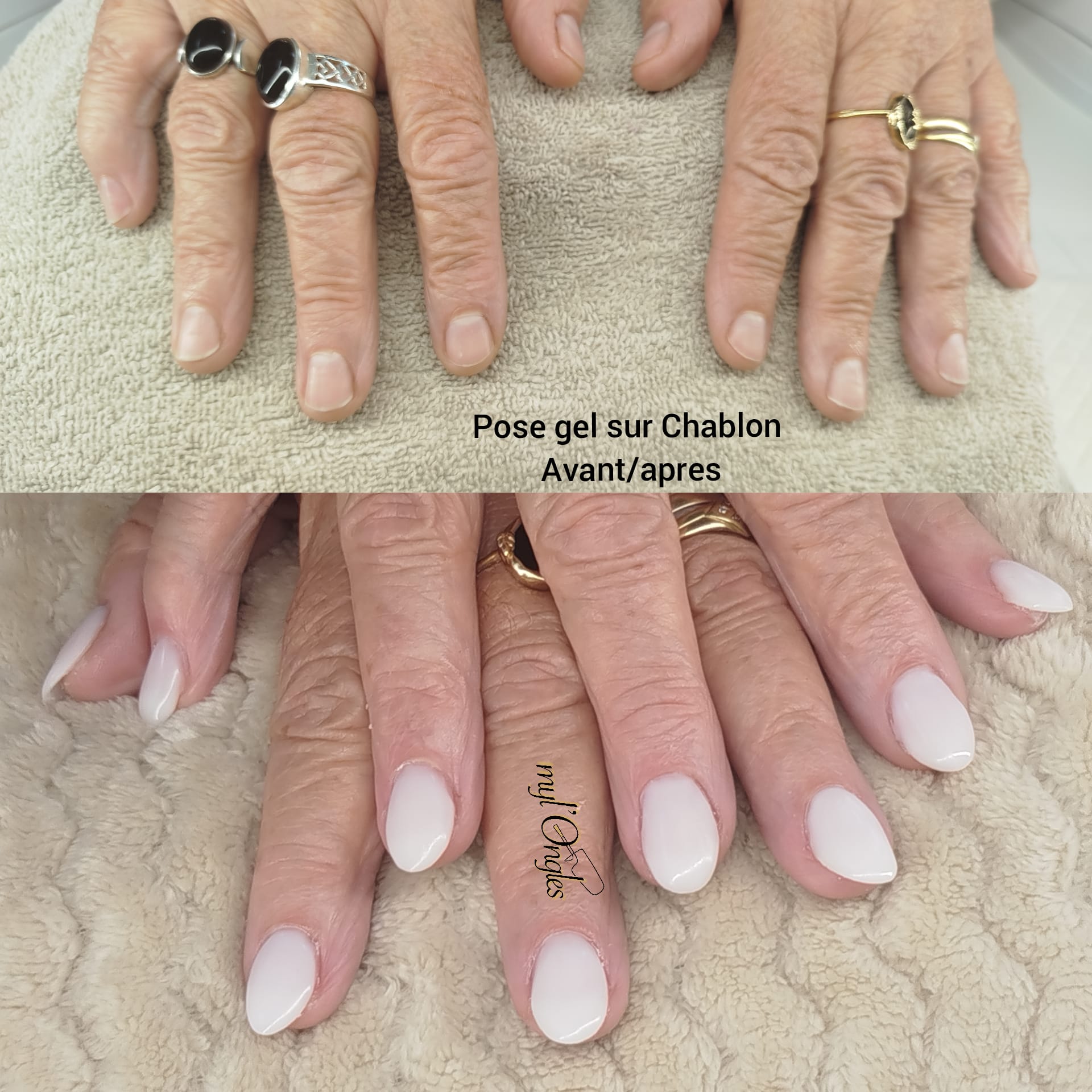 Rallongement ongles sur chablon en buider gel blanc milky finition en amande