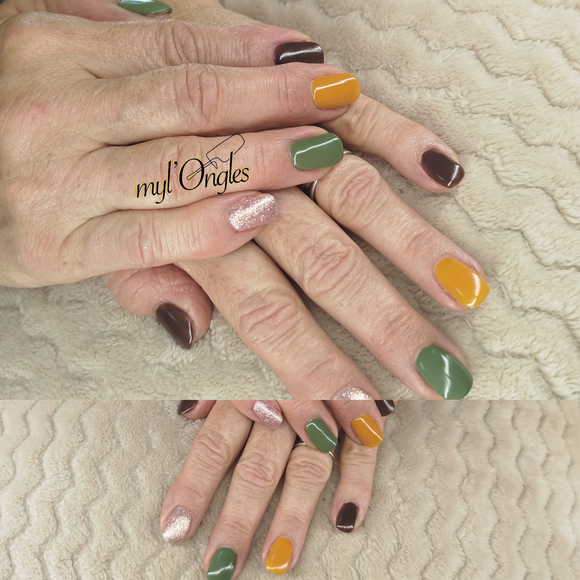 Manucure saisonnière avec vernis semi-permanent assorti aux couleurs d'automne